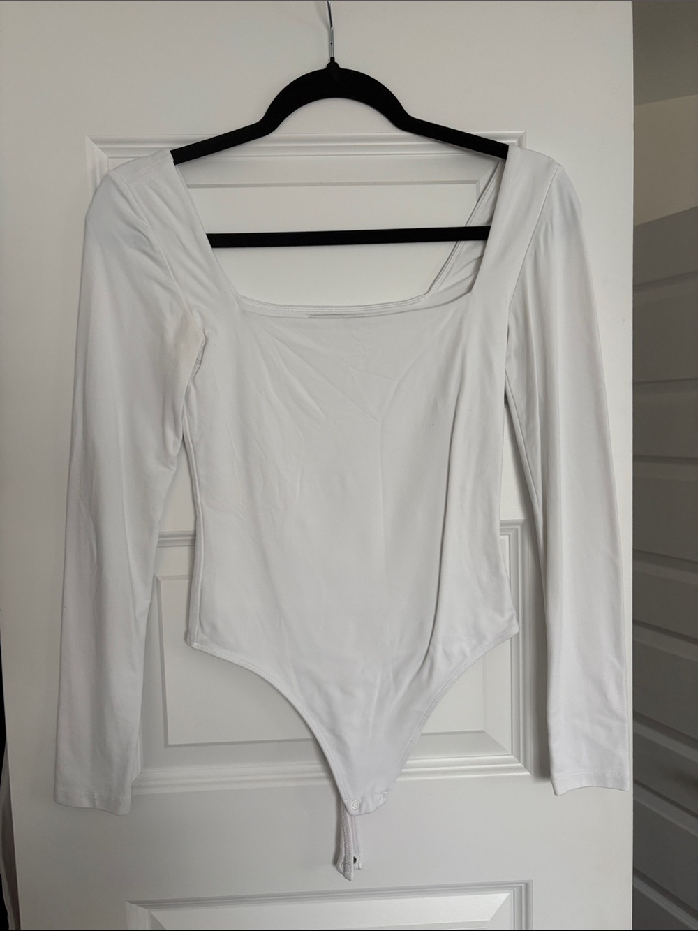 Babaton White Long-Sleeve Square-Neck Bodysuit